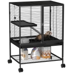 PawHut Guinea Pig Ferret Chinchilla Cage with Wheels, Pet Playpen for Rat, Kitten with Bottom Storage Shelf, Removable Tray, Ramp, 24" x 18" x 34", Black