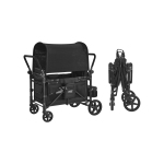 VEVOR 4 Kids Wagon Stroller, Push Pull Quad Collapsible Stroller with Adjustable Handle, 5-Point Safety Harness & Removable Canopy, 4-Seater for Camping, Black (330LBS Loading)