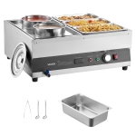 VEVOR 6.34QT Electric Soup Warmer, Two Pots & Three 1/3 Pans, Stainless Steel Commercial Food Warmer with 86~185°F Adjustable Temp, 1500W Bain Marie, Soup Station for Restaurant
