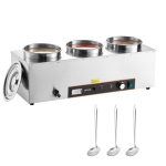 VEVOR 6.34QT Electric Soup Warmer, Three Stainless Steel Round Pot with 86~185°F Adjustable Temp, 1500W Commercial Bain Marie with Anti-dry Burn and Reset Button, for Buffet