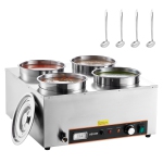 VEVOR 6.34QT Electric Soup Warmer, Four Stainless Steel Round Pot with 86~185°F Adjustable Temp, 1500W Commercial Bain Marie with Anti-dry Burn and Reset Button, for Buffet