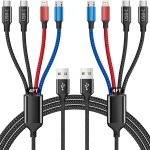 Dual Type C 4 in 1 Charging Cable 2Pack 4FT, Multi Charging Cable for Multiple Ends, Universal USB Cable with IP/Micro USB/Dual USB C Port Compatible iPhone16 15 14 Series Tablets