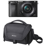 Sony A6000 Mirrorless Camera with 16-50mm Lens Kit & Soft Digital Camera Bag - Black