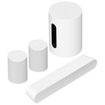 Sonos Sub Mini Wireless Subwoofer, Ray Sound Bar & 2 Era 100 Multi-Room Speakers - White