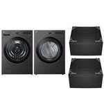 LG 5.8 Cu Ft Front Load Steam Washer & 7.4 Cu Ft Electric Steam Dryer w/ 2 27" Pedestals - Black Steel