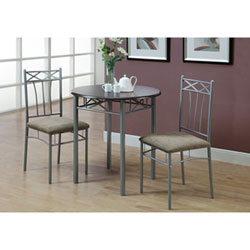 Transitional 3-Piece Bistro Set - Silver/Espresso Brown