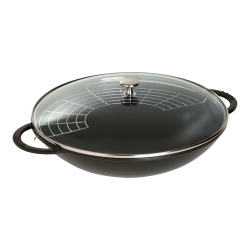 STAUB Cast Iron Wok With Glass Lid - In Black