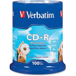 VERBATIM CD-R 700Mb 52X With Blank Surface - 100Pk Spindle In White