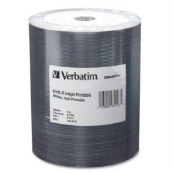 VERBATIM DVD-R 4.7GB 16X Datalifeplus Inkjet Printable, Hub Printable - 100Pk Tape Wrap In White