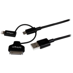 STARTECH 1M Lightning Or 30-Pin Dock Or Micro USB to USB Cable In Black