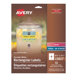AVERY Removable Durable Labels, Removable Adhesive, Rectangle, 3-1/2" X 4-3/4", 32 Labels (22827) (22827)