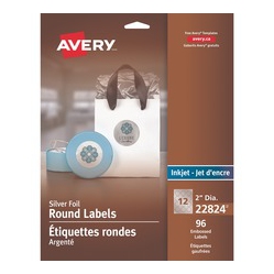 AVERY Easy Peel(R) Embossed Foil Labels, Permanent Adhesive, Matte Silver, Round, 2", 96 Labels (22824) (22824)
