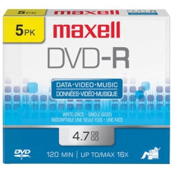 MAXELL DVD Recordable Media - DVD-R - 16X - 4.70 GB - 5 Pack Jewel Case