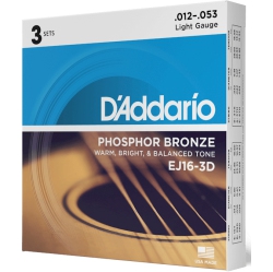 D'ADDARIO Ej16 Phosphor Bronze Acoustic Guitars Strings - Light, 12-53