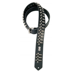 LEVY'S Pm28-2B 2 Leather Guitar Strap With 1 1/2 Solid Metal Fake Bullets - In Black