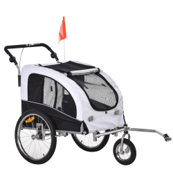 AOSOM Dog Bike Trailer 2-In-1 Pet Stroller Cart Bicycle Wagon Cargo Carrier Attachment for Travel With Suspension, Hitch, Storage Pockets In White