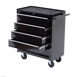HOMCOM 5 Drawer Steel Rolling Tool Cabinet Wheeled Storage Cart Box, Black, 31