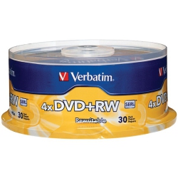 VERBATIM DVD+Rw 4.7GB 4X With Branded Surface - 30Pk Spindle