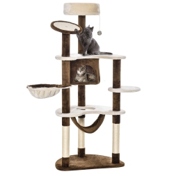 PAWHUT 60 Inch Cat Tree for Large Cats Adult, Tall Cat Tower \w Scratching Posts And 2 Hammocks, Multi-Level Plush Kitten Condo for Indoor Cats \w