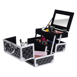HOMCOM 3 Tier Makeup Case With Mirror In Black