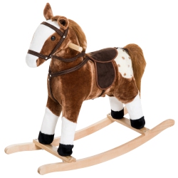 QABA Baby Rocking Horse, Children Plush Animal Rocker, Kid Ride On Toy With Realistic Sound, Handle Grip In Brown