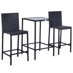 OUTSUNNY 3 Pieces Wicker Patio Bar Set, Pe Rattan Outdoor Bar Set \w Glass Top High Table, 2 High Backrest Chairs \w Footstool for Backyard