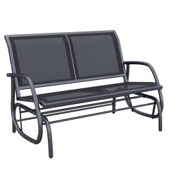 OUTSUNNY Patio Double Glider Outdoor Steel Sling Fabric Gliding Bench Garden Swing Chair Heavy-Duty Porch Rocker Garden Loveseat In Black