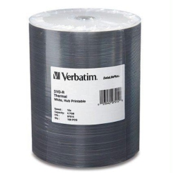 VERBATIM DVD-R 4.7GB 16X Datalifeplus Thermal Printable, Hub Printable - 100Pk Tape Wrap In White