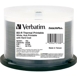 VERBATIM Bd-R 25GB 6X Datalifeplus Thermal Printable, Hub Printable - 50Pk Spindle In White