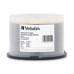 VERBATIM DVD-R 4.7GB 16X Ultralife Archival Grade With Branded Surface And Hard Coat - 50Pk Spindle In Gold