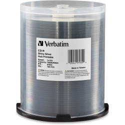 VERBATIM CD-R 700Mb 52X Shiny Silk Screen Printable, Hub Printable - 100Pk Spindle In Silver