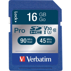 VERBATIM 16GB Pro 600X Sdhc Memory Card, Uhs-I V30 U3 Class 10 (98046)