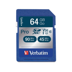 VERBATIM 64GB 600X Pro Sdxc Memory Card, Uhs-1 Class 10