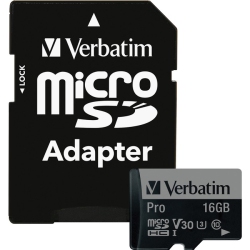 VERBATIM 16GB Pro 600X Microsdhc Memory Card With Adapter, Uhs-I V30 U3 Class 10 47040
