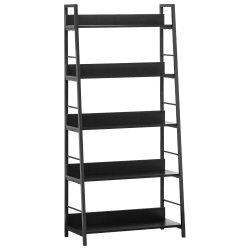 HOMCOM Modern Bookshelf Storage With 5-Tier Wide Shelving, Metal Frame, Wooden Bookcase for Living Room Library Home Furniture In Black