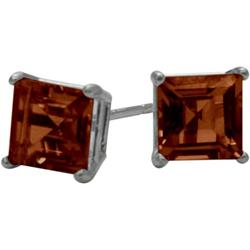 ELITE JEWELS 0.80Ct. Genuine 4MM Square Princess Garnet 14 Karat Gold Stud Earrings In White