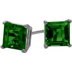 ELITE JEWELS 1.10Ct. Created 5MM Square Princess Cut Emerald 14 Karat Gold Stud Earrings In White