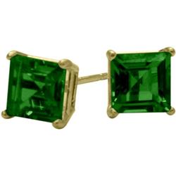 ELITE JEWELS 1.10Ct. Created 5MM Square Princess Cut Emerald 14 Karat Gold Stud Earrings In Yellow