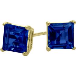 ELITE JEWELS 1.20Ct. Created 5MM Square Princess Cut Sapphire 14 Karat Gold Stud Earrings In Yellow