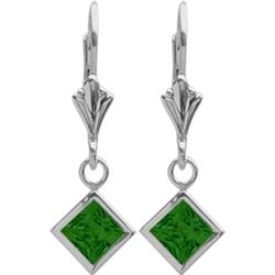 ELITE JEWELS Sterling 1.10 Carat Princess Cut Square 5MM Created Emerald Leverback Earrings In Silver