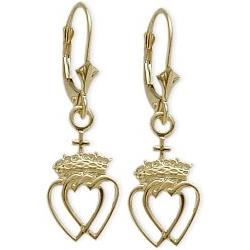 ELITE JEWELS 10 Karat Gold Celtic Crowned Heart Earrings In Yellow