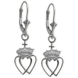 ELITE JEWELS 10 Karat Gold Celtic Crowned Heart Earrings In White