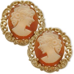 ELITE JEWELS 14K Gold Cornelian Shell Cameo Earrings In Yellow