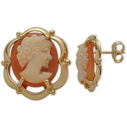 ELITE JEWELS 14 Karat Gold Cornelian Shell Cameo Earrings In Yellow