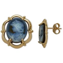 ELITE JEWELS 14 Karat Gold Blue Agate Cameo Earrings In Yellow