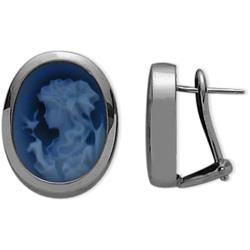 ELITE JEWELS 14 Karat White Gold Agate Cameo Earrings In Blue