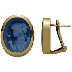 ELITE JEWELS 14K Gold Blue Agate Cameo Earrings In Yellow
