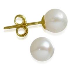 ELITE JEWELS Ladies 14 Karat Gold 8MM - 8.5MM White Cultured Pearl Earrings In Yellow
