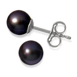 ELITE JEWELS Ladies 14 Karat Gold 6MM - 6.5MM Black Cultured Pearl Earrings In White