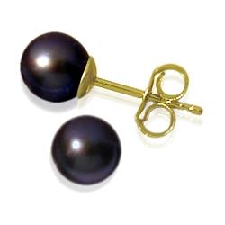 ELITE JEWELS Ladies 14 Karat Gold 7MM - 7.5MM Black Cultured Pearl Earrings In Yellow